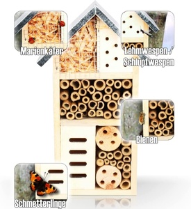 Hôtel d'insecte en bois avec <span class=keywords><strong>toit</strong></span> en métal <span class=keywords><strong>maison</strong></span> d'insecte naturel pour divers insectes volants papillons chambre d'élevage - Product Image 4