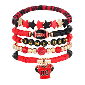 Pulsera de <span class=keywords><strong>rugby</strong></span> multicapa con dijes de colores de equipo para aficionados a la NCAA y la <span class=keywords><strong>NFL</strong></span>, joyería deportiva para aficionados, juego de pulseras de fútbol americano apilables. - Product Image 3