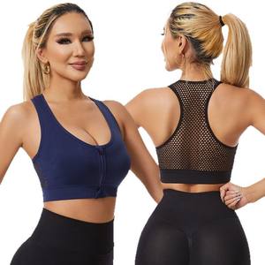 Vendita all'ingrosso da donna su misura per il <span class=keywords><strong>Fitness</strong></span> Cross Back imbottito reggiseno sportivo senza cuciture con Zip frontale per Yoga reggiseno sportivo Top per palestra - Product Image 1