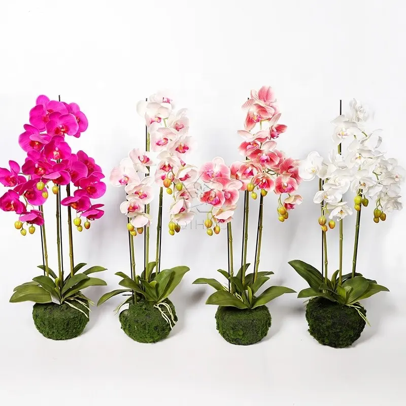 QIHAO Bunga Lateks Buatan Anggrek, Kualitas Tinggi 3 Batang Anggrek Sentuhan Asli Buatan untuk Dijual