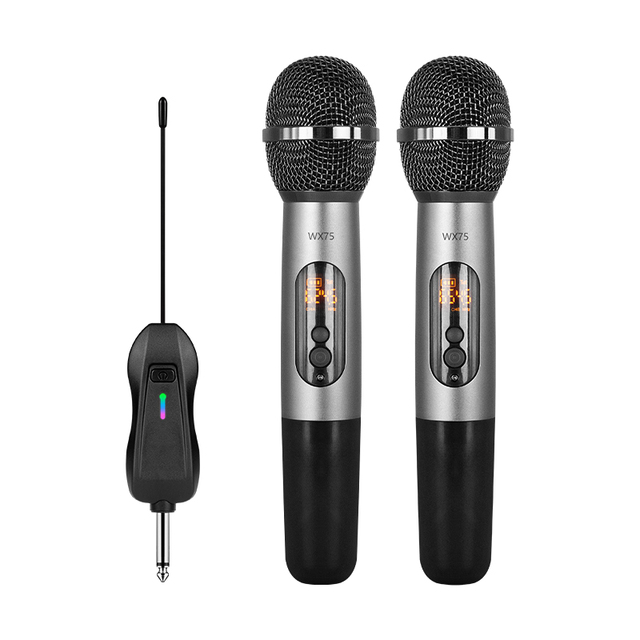 UHF Dual Professional Cordless Microphone System Cardioid Handheld Dynamic Karaoke Mic Set for Singing/DJ 6.5mm Connector
