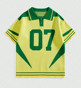 Maßgefertigtes Jacquard-Logo Herren Sommer Strick-Oberteil 100% Baumwolle Locker Sitzendes Strick-<span class=keywords><strong>Polo</strong></span> Kurzarm für Männer - Product Image 1