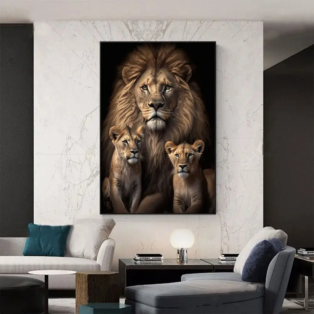 Pósteres e impresiones de ciervos y Leones de animales abstractos modernos, pintura en lienzo, arte de pared, imágenes de animales salvajes para la decoración del hogar