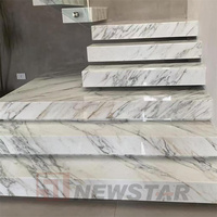 Escaliers en marbre blanc avec éclairage LED, marches en pierre naturelle de Chine Newstar, design de marches d'escalier en carrelage.