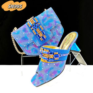 2024 para venta al por mayor Polvo azul diseño italiano mujeres africanas fiesta elegante moda lujo plataforma tacones altos zapatos bolsa conjunto - Product Image 1