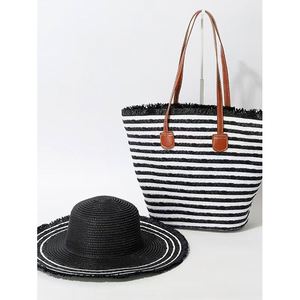 Sac fourre-tout en toile grande capacité pour femme, style mode, avec chapeau de soleil en paille, idéal pour l'été, les voyages transfrontaliers, l'automne, le printemps et la plage - Product Image 5