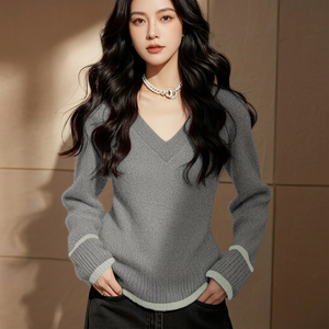 เสื้อไหมพรมคอวี แคชเมียร์ผสมขนสัตว์ ลายแจ็คการ์ด ทรงปกติ แขนยาว สีพื้น สำหรับผู้หญิง สวมใส่สบาย เหมาะกับฤดูใบไม้ร่วง ผลิตในบังกลาเทศ - Product Image 2