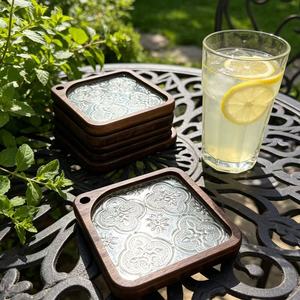 Begonia Black Walnut Tray Coaster Set 6 Pieces Glass Coasters <b>Teacups</b> Modern Minimalist Desktop Storage - Product Image 2