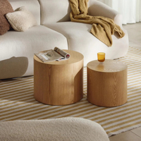 Ensemble de tables basses cylindriques modernes, placage de chêne MDF, sans assemblage, plusieurs tailles, disponibles séparément pour le salon