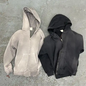 Sudadera con capucha de hombre con cremallera completa, de felpa francesa gruesa, estilo urbano, oversize, lisa, vintage, con lavado ácido y efecto desgastado por <span class=keywords><strong>el</strong></span> <span class=keywords><strong>sol</strong></span>, personalizada - Product Image 1