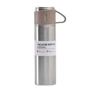 Thermos Vacuum Flask Stainless Steel Water Bottle Custom Logo Luxury with 2 Cups hot and cold flask gift set