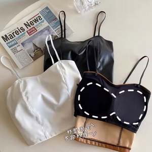 Women's New Trendy Clothing Sexy Sleeveless <b>Cropped</b> Tank <b>Top</b> Pu Leather Camisole <b>Tops</b> - Product Image 5