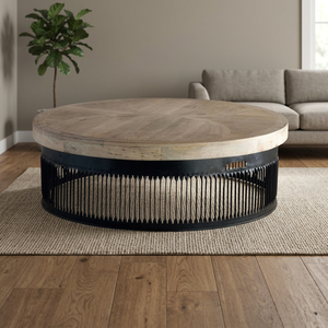 Table basse d'appoint Mayco Industrial Design avec structure en fer et plateau en bois, style tronc d'arbre, finition antique, mobilier de maison - Product Image 3