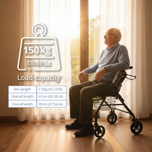 Роллатор-ходунки с регулируемой высотой, корзиной и сиденьем для пожилых людей с ограниченной подвижностью, легко маневрируются и хранятся. - Product Image 4