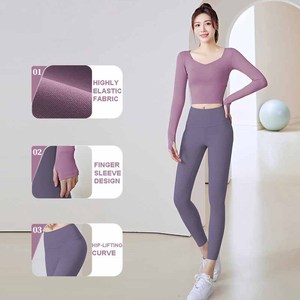 Conjunto de ropa deportiva de cintura alta para mujer, camiseta de manga corta con patrón sólido, pantalón, 2 piezas, traje deportivo para correr - Product Image 3
