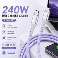 Câble de charge USB C vers USB C 240W 1,2M 5A PD Charge rapide Câble de données USB 2.0 tressé en nylon OEM ODM Petites commandes acceptées