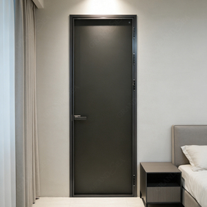 <span class=keywords><strong>Porte</strong></span> de salle de bain insonorisée à cadre en aluminium minimaliste, sur mesure, gris mat, à battants, pour maison moderne - Product Image 3