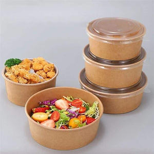 Promotion Disposable Biodegradable Round Salad Bowl Food Grade Kraft Paper PE/<b>PLA</b> Lid for Snack Use & Fast Food Packaging - Product Image 1