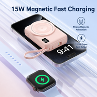 Batterie externe magnétique sans fil 10000mAh 15W à charge rapide avec câble intégré pour montre connectée et téléphone