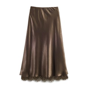 <span class=keywords><strong>Gonna</strong></span> Midi in Raso Personalizzata Primavera 2026 - <span class=keywords><strong>Gonna</strong></span> Casual Vintage con Inserto in Pizzo e Spacco sull'Orlo per Donna, OEM/ODM da Fabbrica di Abbigliamento Cinese - Product Image 4