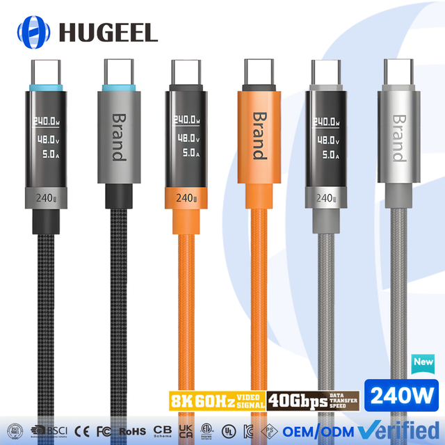 240W OLED Type c Fast Charging Cable 40Gbps 8K Data Transfer Cable with USB4 Thunderbolt for Laptop Display Phone USB C Cable
