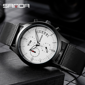 Sanda 1039 thiết kế mới cổ điển người đàn ông Đồng hồ kỹ thuật số thời trang lưới thép dây đeo nước esist ngày hiển thị đơn giản giản thường đồng hồ đeo tay - Product Image 4