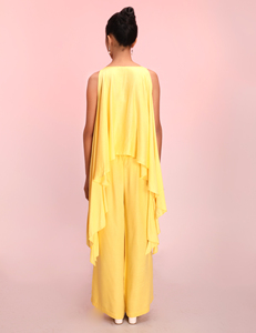Pantalon palazzo à jambes larges imprimé floral jaune pour femmes, taille haute, décontracté, ethnique, vêtements de détente, pantalon élégant et confortable - Product Image 4