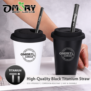 OMORY Premium Eco-friendly Black Titanium <b>Straw</b> Reusable <b>Drinking</b> <b>Straws</b> with Brush - Product Image 6
