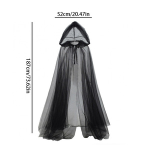 Cape de sorcière en maille à capuche, taille unique, noire, pour Halloween et cosplay - Product Image 4