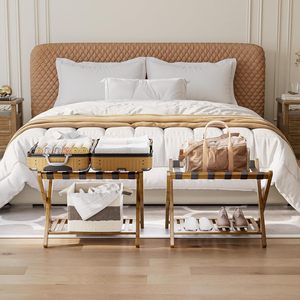 Porte-bagages, lot de 2, support de valise <span class=keywords><strong>pliable</strong></span> en <span class=keywords><strong>bambou</strong></span> avec étagère de rangement pour chambre d'amis, chambre à coucher, hôtel, robuste (noyer) - Product Image 3
