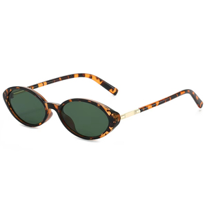 Lunettes de soleil œil de chat ovales rétro léopard en métal avec logo personnalisé, monture fine et verres transparents UV400 pour femmes, collection 2026 - Product Image 1