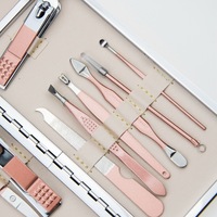 Ensemble de coupe-ongles professionnel en or rose 11 pièces, kit de manucure et pédicure professionnel, boîte de rangement, ciseaux à cuticules