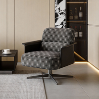 Fauteuil pivotant de salon en cuir de luxe moderne, mousse haute densité, structure en bois massif, base en alliage d'aluminium