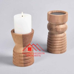 Candelabros Rústicos Vintage de Madera de Mango con Bandeja de Madera para Centros de Mesa Decorativos - Product Image 4
