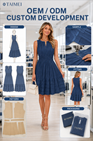 Robe mi-longue décontractée d'été pour femme, en coton, col en V, taille haute, coupe trapèze, sans manches, doublée, avec poches et taille élastique, OEM/ODM