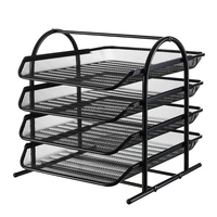 Porte-fichiers de bureau multifonctionnel Stable Amovible Quatre couches Fer Art Stockage de données Grille métallique Rack de rangement de bureau Rack de bureau
