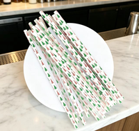Pailles à boire réutilisables imprimées de 12 pouces avec un arbre de Noël rose et vert, fabriquées en PP, écologiques et sans BPA