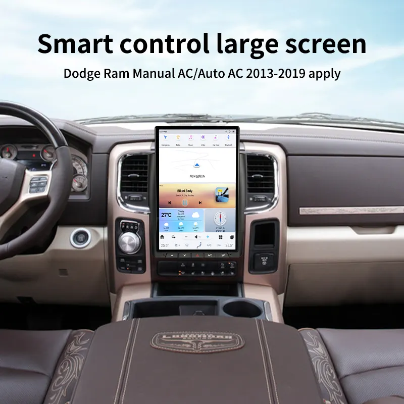 Dodge Ram2013-2019ダッシュボード画面用のGPS WiFiヘッドユニットラジオを備えたTesla垂直タッチスクリーン14.4インチAndroid13