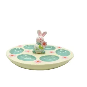 Easter food serving tray dinner Ceramic colorful Candy porcelain dinner Multigrid decoration rabbit round dish tray Plate