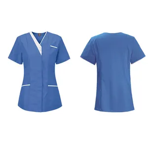 2023 China suppliers wholesale v neck top yellow khaki spandex stretchy nurse uniforms spa salon nursing tops