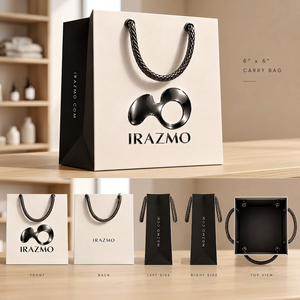 IRAZMO Luxury Eco-Friendly Reusable Waterproof Durable Square Bottom Paper Bag <b>6x6</b> Inch Ivory Board Cotton Rope Handles Embossed - Product Image 4