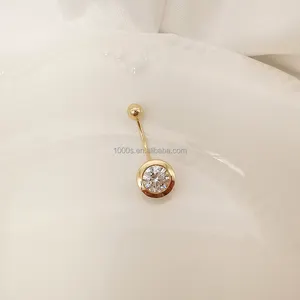 Nuovo In gioielleria raffinata anello di pancia In oro massiccio 14K con vite di zirconi cubici anelli di Botton con campana dell'ombelico Piercing gioielli per il corpo per le donne