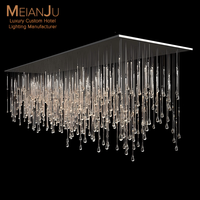 Lustre rectangulaire de luxe en cristal effet goutte de pluie, plafonnier LED moderne, finition chromée, construction en acier inoxydable, idéal pour villa haut de gamme
