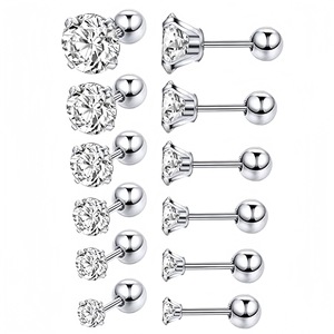 Pendientes de titanio y acero con circonita, engaste de garra, forma de bola, joyería para perforación de oreja, poste de acero inoxidable, para mujer y hombre, a la moda - Product Image 1