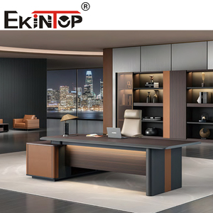 Ekintop Muebles de oficina Diseño moderno de gama alta Director en forma de L Black <span class=keywords><strong>Manager</strong></span> CEO Boss Escritorio de oficina - Product Image 6