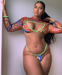 Faible QUANTITÉ MINIMALE DE COMMANDE Logo Personnalisé Grande Taille 3 Pièces Bikini <span class=keywords><strong>Cire</strong></span> Africaine Imprimé Manches Longues <span class=keywords><strong>Maillot</strong></span> De Bain - Product Image 2