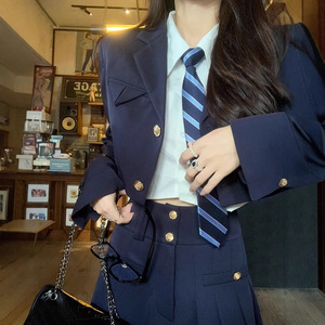 JK Uniform Suit Set For Women Solid Color Pleated Skirt Three Piece Casual Woven Polyester Summer School Style - Product Image 3