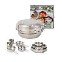 IKITCHEN Nouveauté 2022 – Ensemble de vaisselle portable pour camping, en acier inoxydable, comprenant tasse à thé, bol pliable et pot – Lot de 5