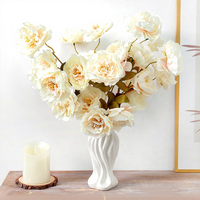 Bunga Sutra Artifisial Shangchu Grosir untuk Pernikahan, Buket Bunga Peony Artifisial 5 Kepala untuk Seni Floral Dekoratif