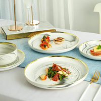 Assiette et bol en fil d'or en marbre bleu et blanc texturé ensemble de 3 ensemble de vaisselle de luxe en porcelaine de mariage
